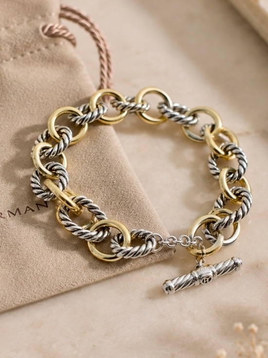 David Yurman Jewelry - David Yurman 18K Yellow Gold & Sterling Silver Oval Cable Link Bracelet 7.5”
